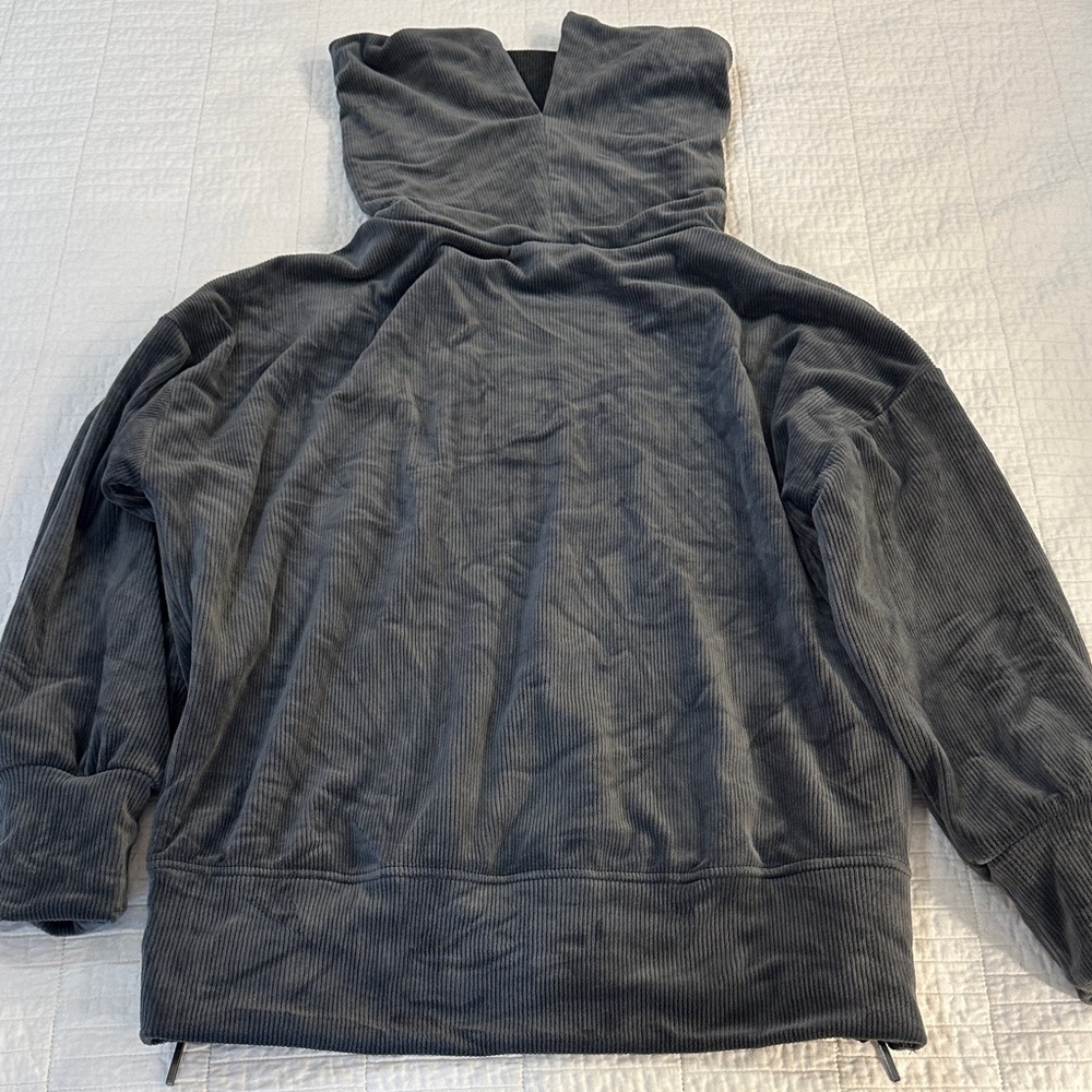 Cable & Gauge Charcoal Velour Corduroy Funnel Neck Pullover Cozy Boxy Large - Picture 8 of 10